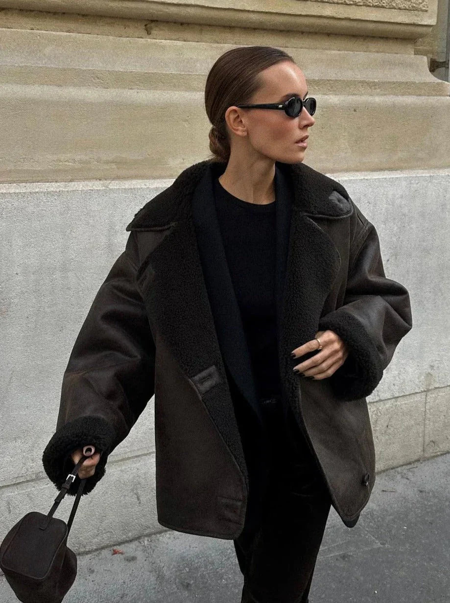 Stylish Faux Shearling Motorcycle Jacket