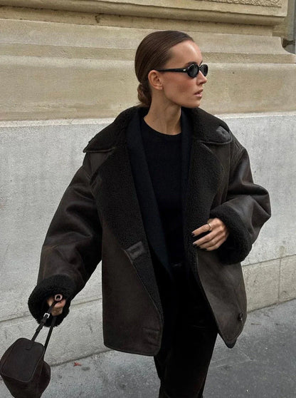 Stylish Faux Shearling Motorcycle Jacket