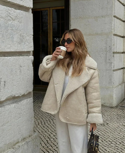 Stylish Faux Shearling Motorcycle Jacket