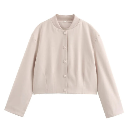 Women's Lightweight Summer Jacket - Casual Bomber Jacket with Stand-Up Collar