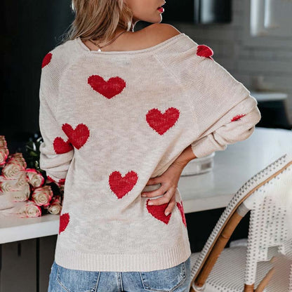 Damen Strickpullover Herz Muster Eleganz - IdealeKleiden
