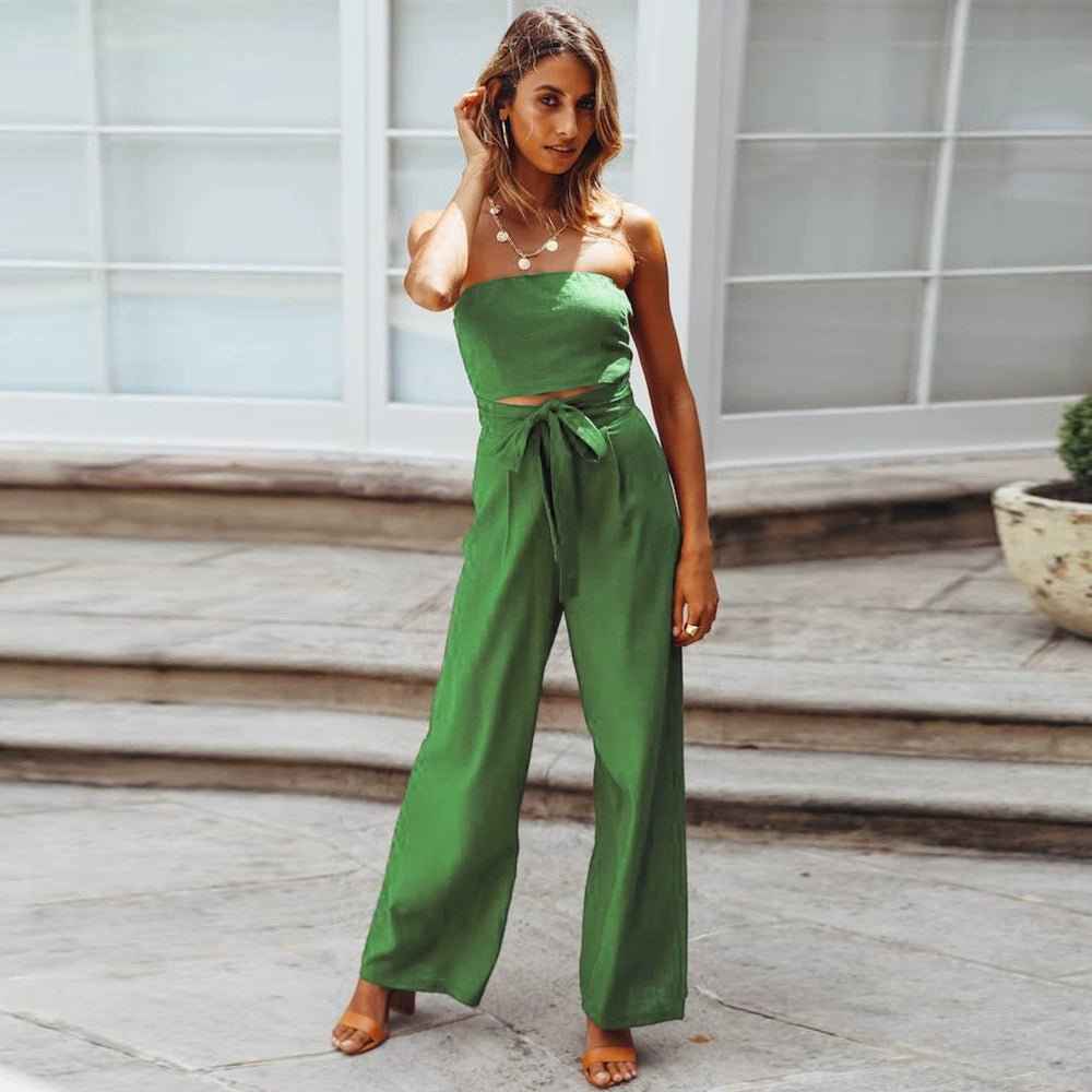 Boho jumpsuit with bow and ruffled top