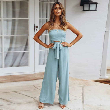 Boho Overall mit Schleife und Rüschen Oberteil - IdealeKleiden