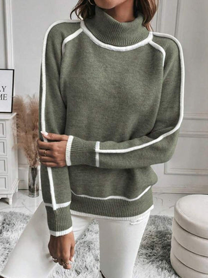 Fine Knit Roll Neck Jumper for Women, Contrast