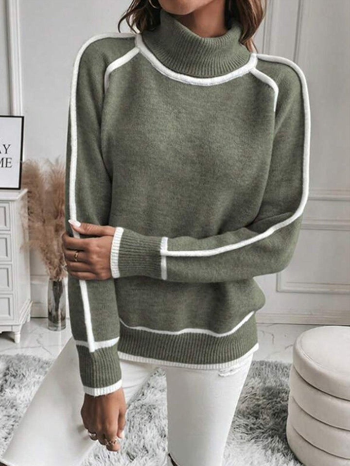 Fine Knit Roll Neck Jumper for Women, Contrast