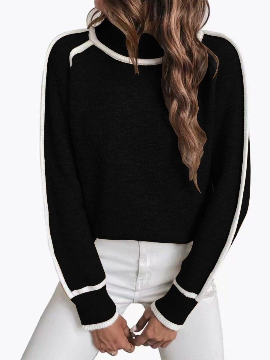 Fine Knit Roll Neck Jumper for Women, Contrast