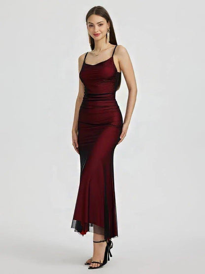 Figure-hugging Asymmetrical Red Cocktail Dress
