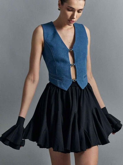 Short High Waist Ruffle Hem Mini Skirt for Women