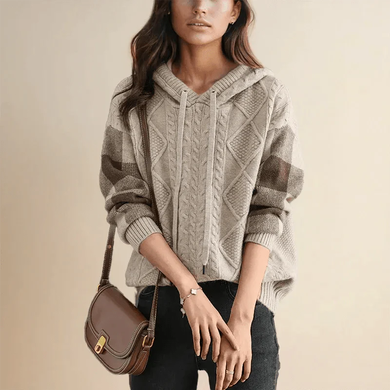 Large Knitted Hoodie for Women, Oversized Cable Knit