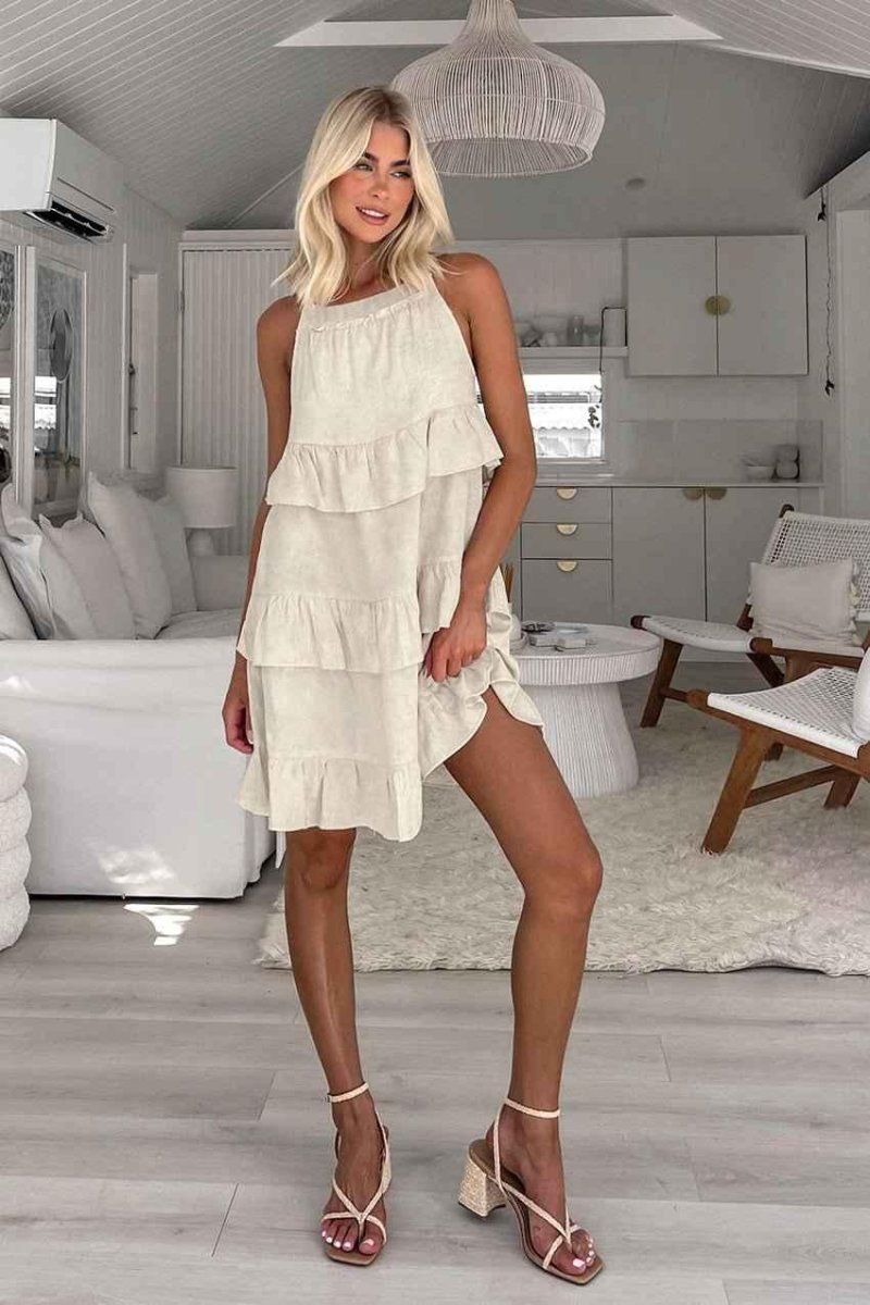 Elegant Cotton Dress Off-White A-Line