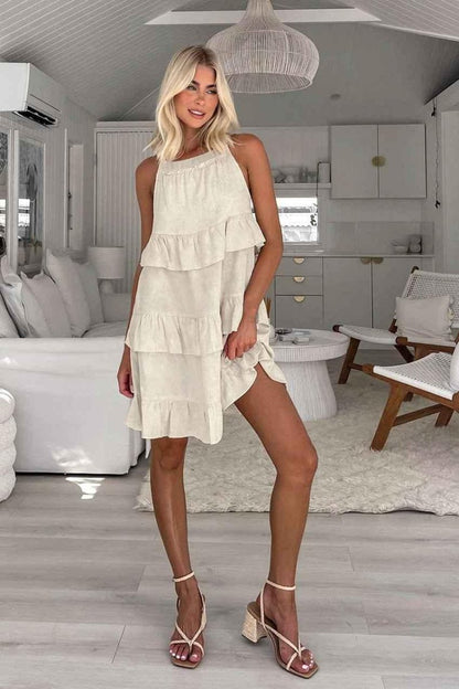 Elegant Cotton Dress Off-White A-Line
