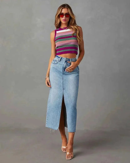 Women's Modern High-Quality Denim Skirt with Slit