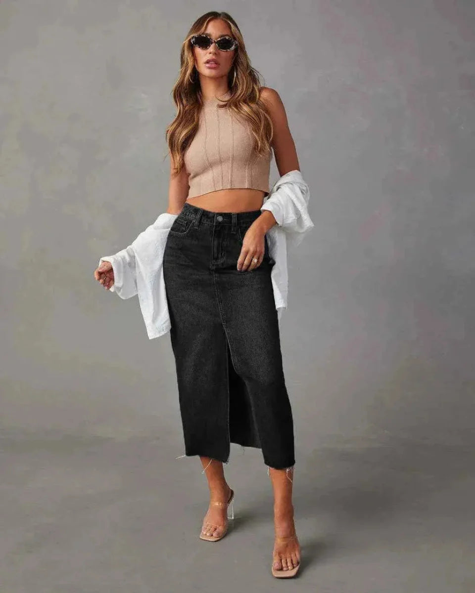 Women's Modern High-Quality Denim Skirt with Slit