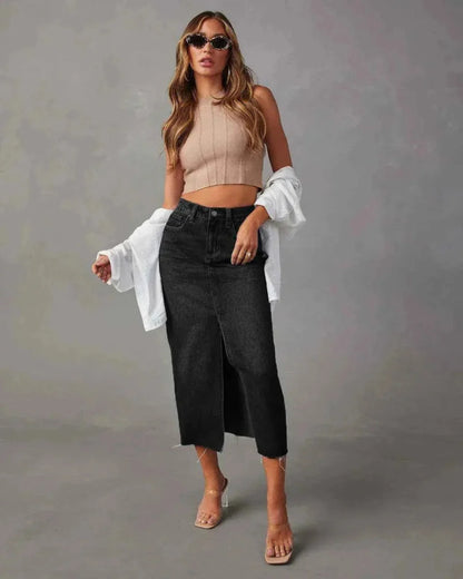 Women's Modern High-Quality Denim Skirt with Slit