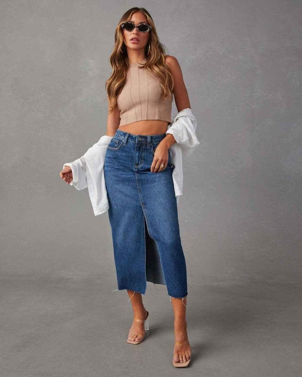Women's Modern High-Quality Denim Skirt with Slit