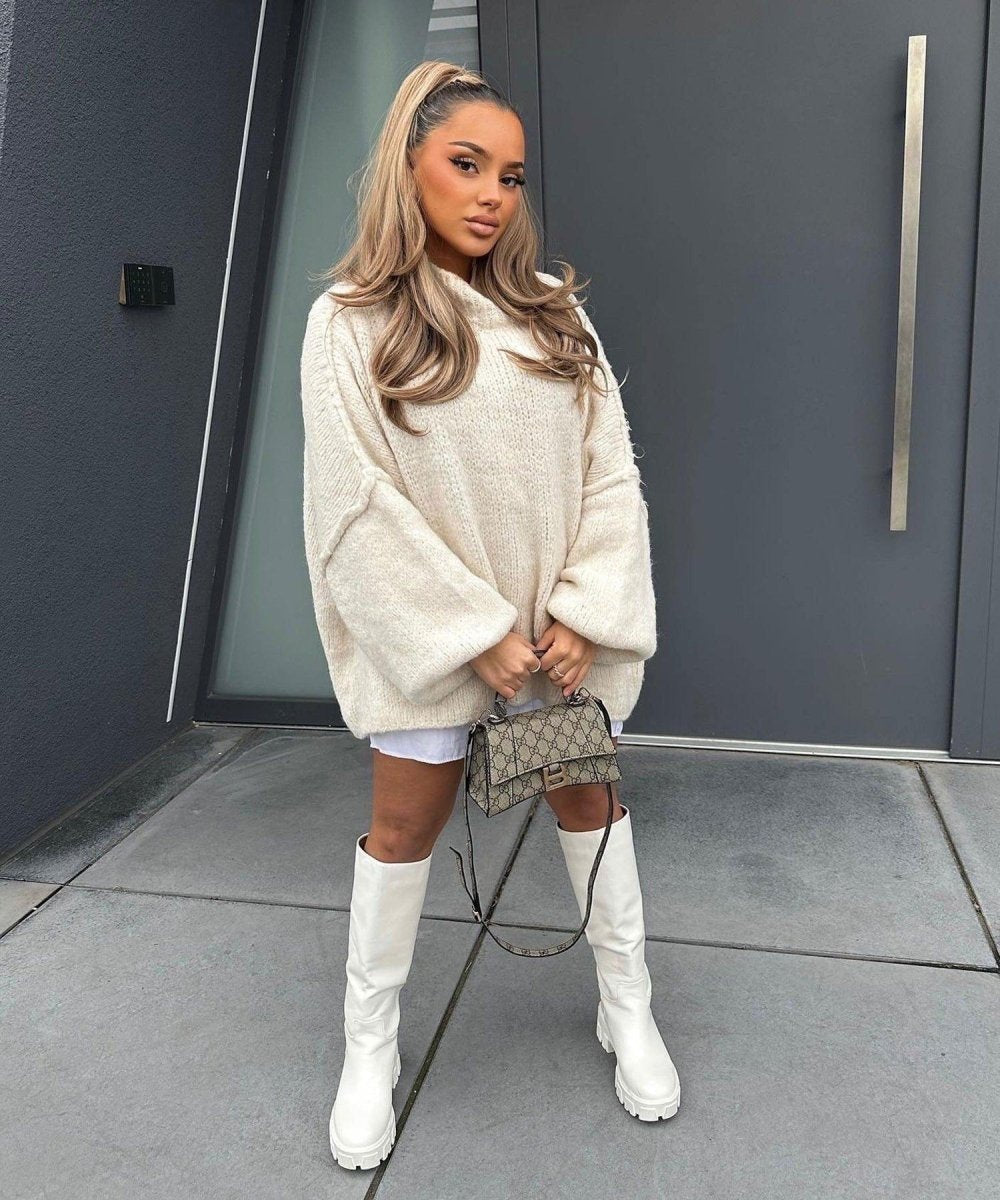 Großer Strickpullover Oversized Ballonärmel - IdealeKleiden