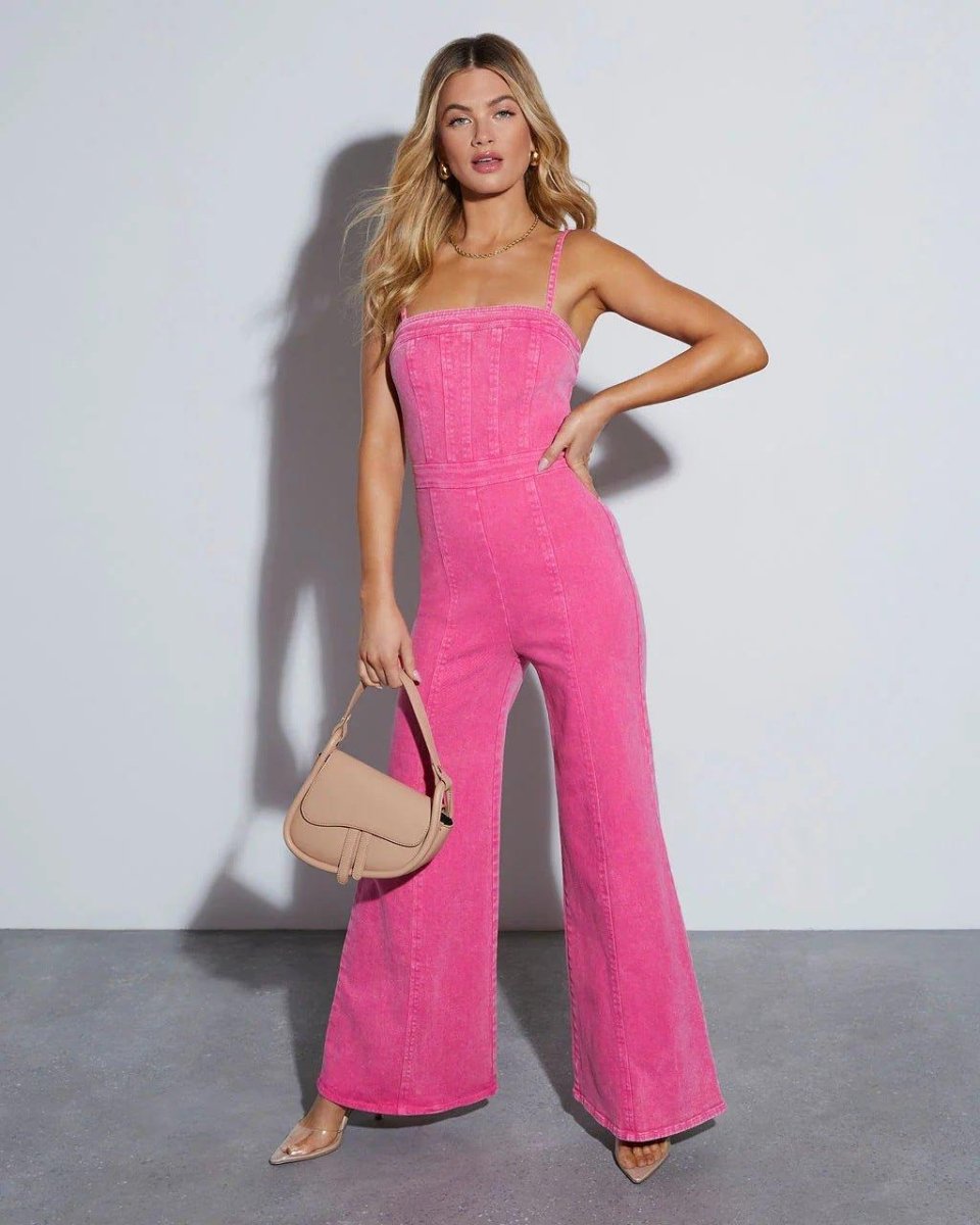 Livia - Women's Chic Denim Jumpsuit with Corset Top