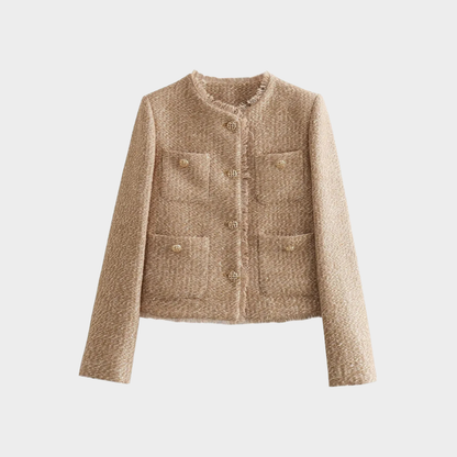 Elegant Women's Jacket Beige Tweed