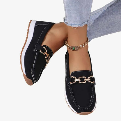 Damen Loafers mit Metallic Kette - IdealeKleiden