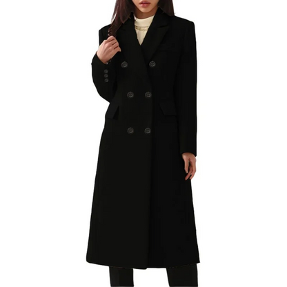 Elegant Women's Long Winter Coat Wool Double Collar