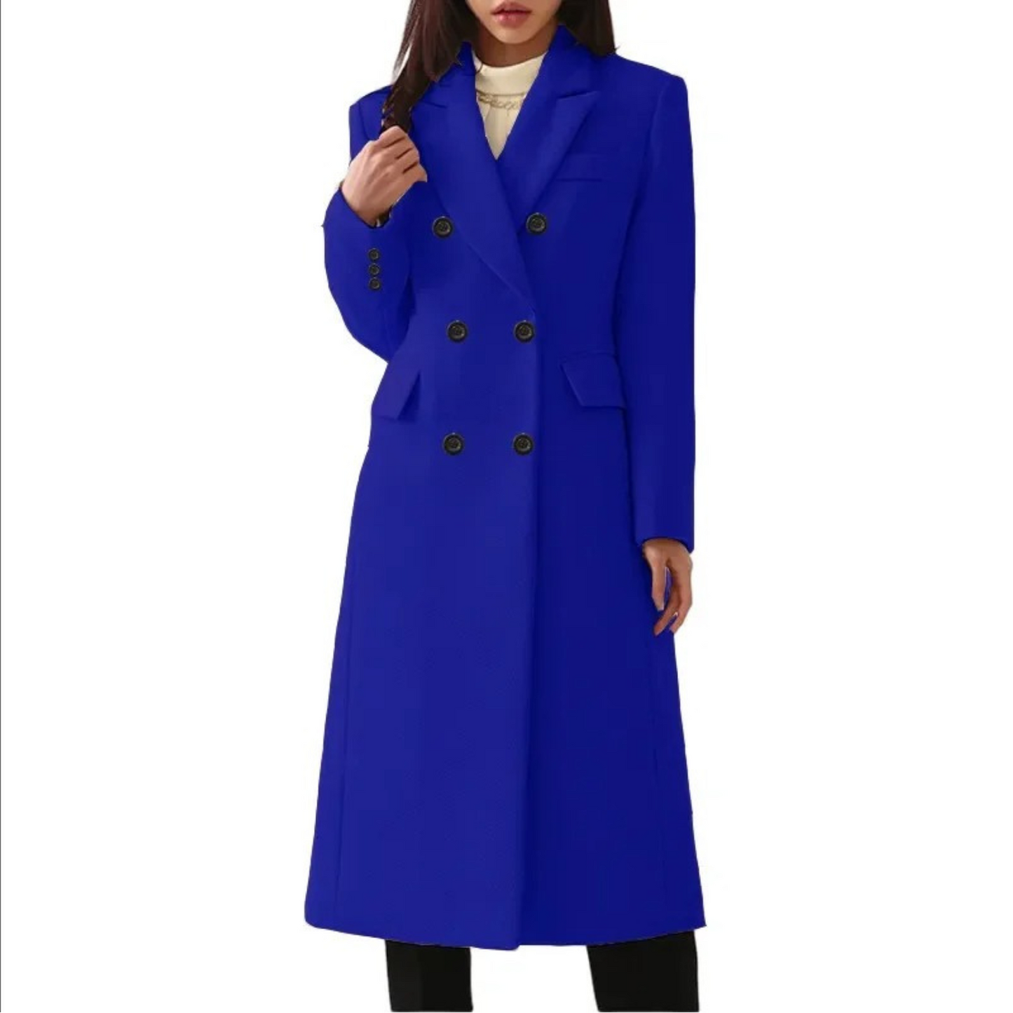 Elegant Women's Long Winter Coat Wool Double Collar