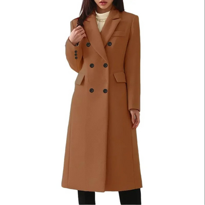 Elegant Women's Long Winter Coat Wool Double Collar