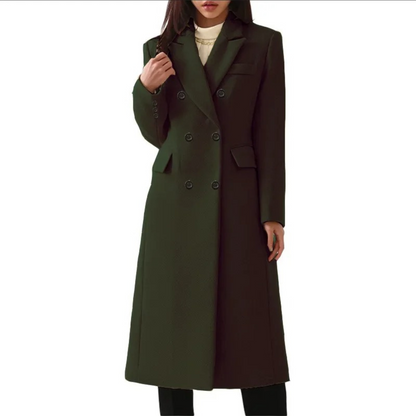 Elegant Women's Long Winter Coat Wool Double Collar