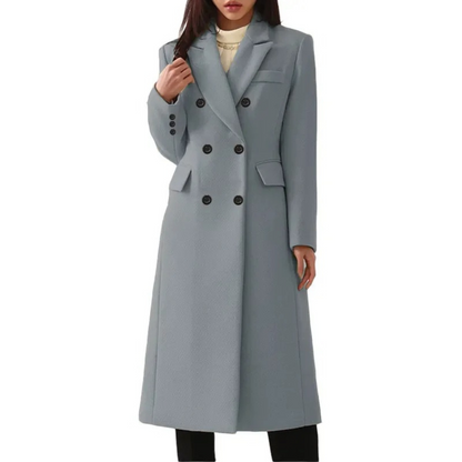 Elegant Women's Long Winter Coat Wool Double Collar
