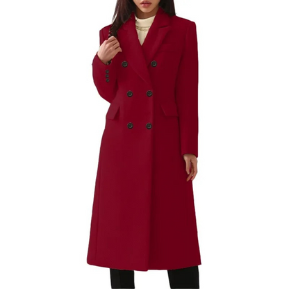 Elegant Women's Long Winter Coat Wool Double Collar