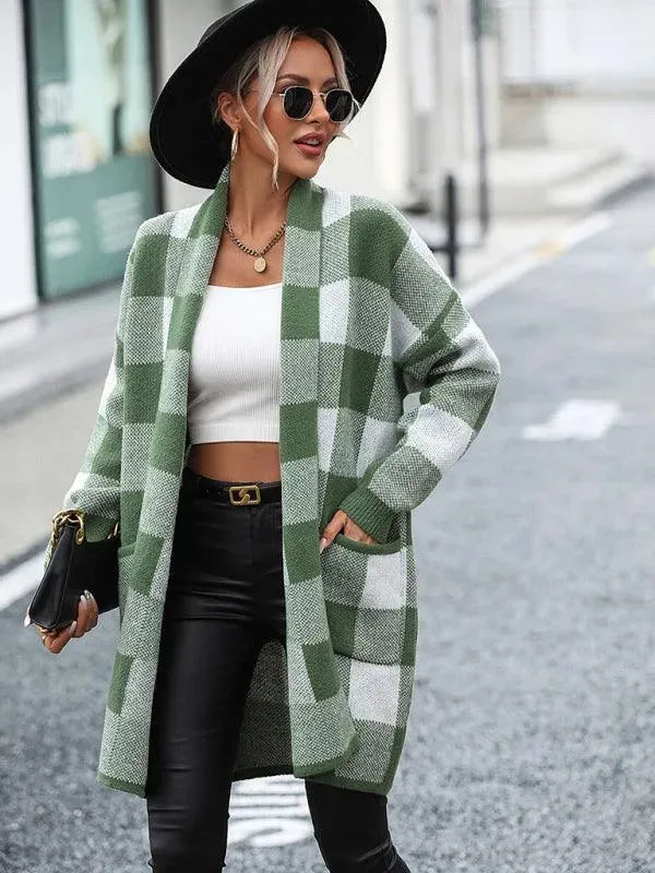Fashionable Cardigan Plaid Pattern Women's Sweater