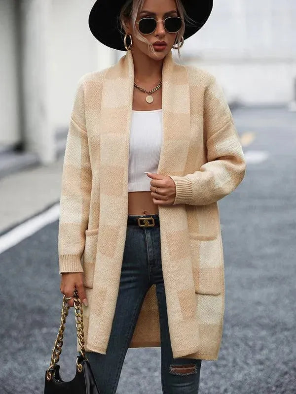 Fashionable Cardigan Plaid Pattern Women's Sweater