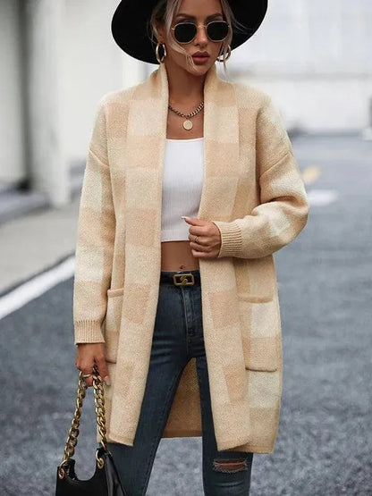 Fashionable Cardigan Plaid Pattern Women's Sweater