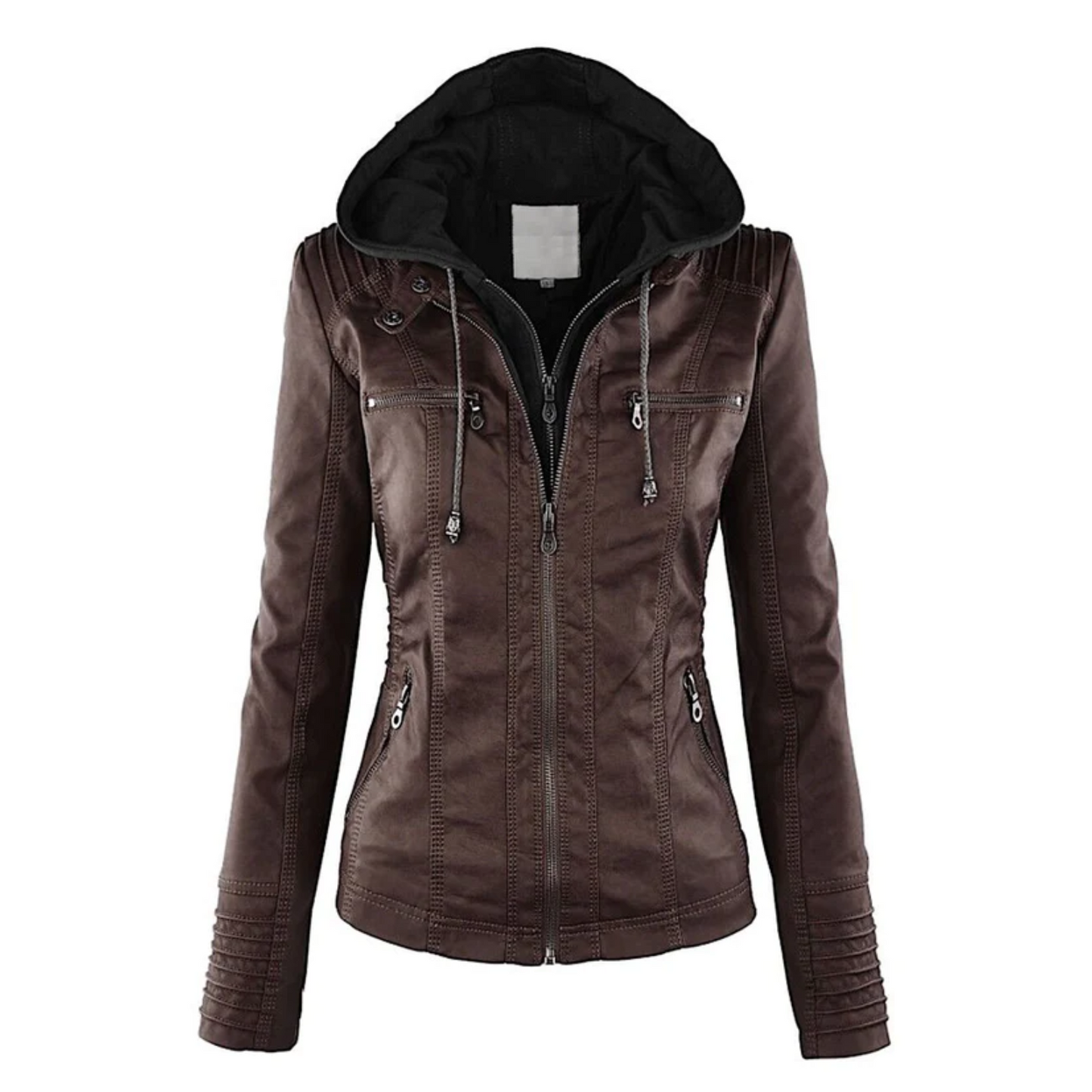 Elegant Women's Leather Jacket Hood Style
