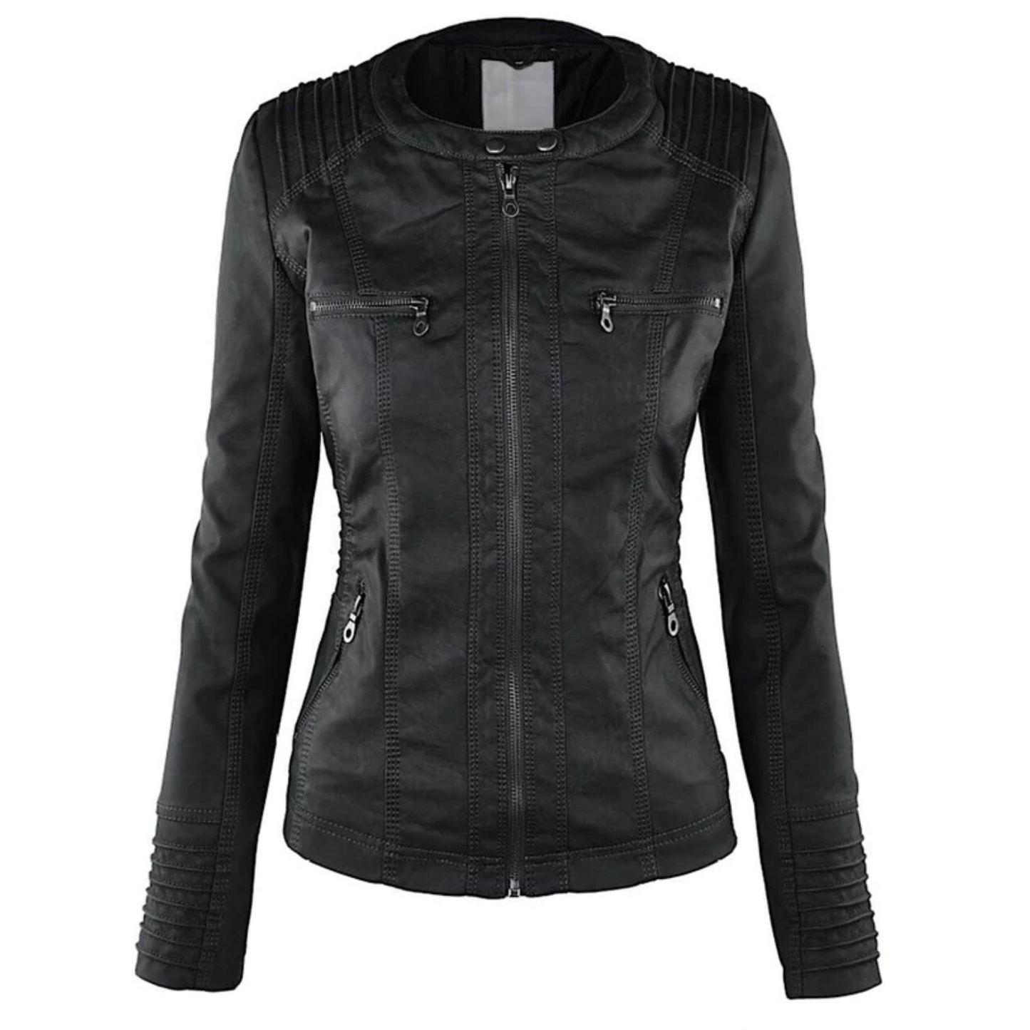 Elegant Women's Leather Jacket Hood Style