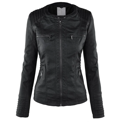 Elegant Women's Leather Jacket Hood Style
