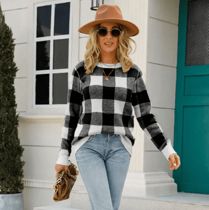 Karierte Strickjacke Damen Pullover