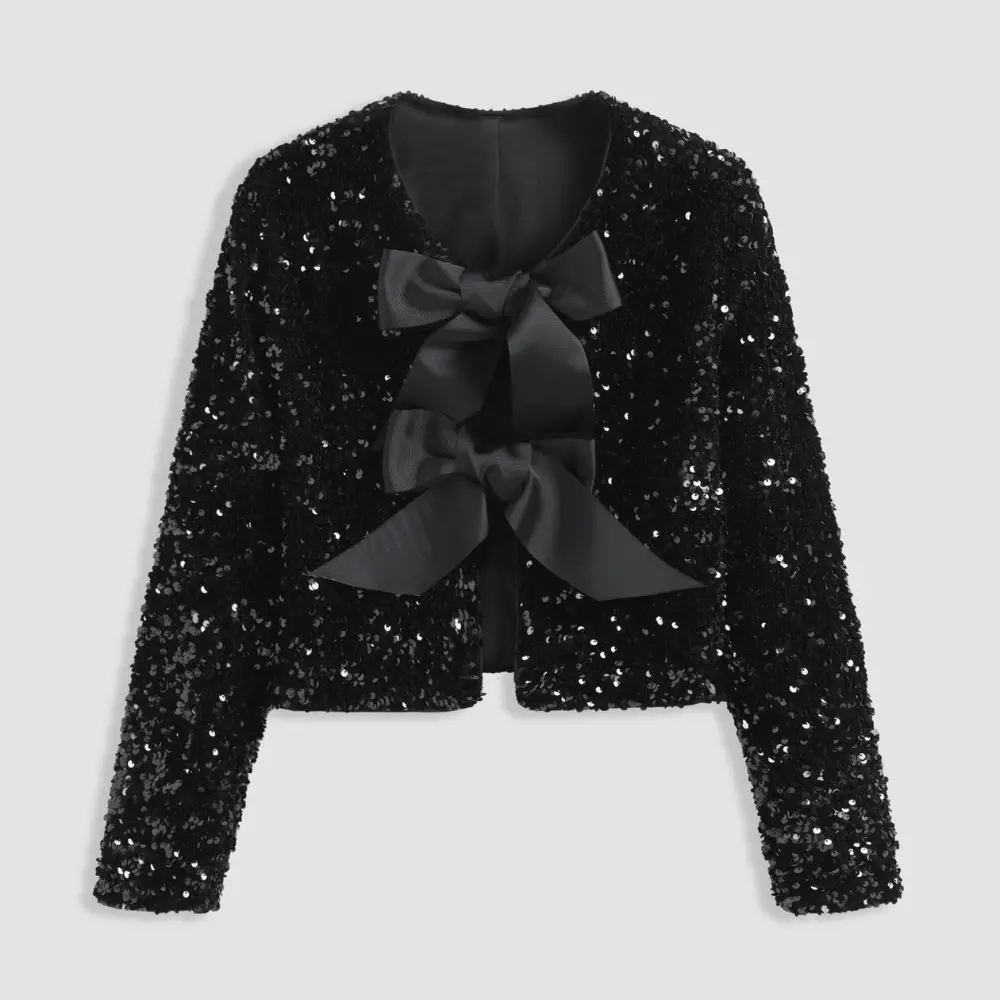 Elegant Sequin Bow Blazer