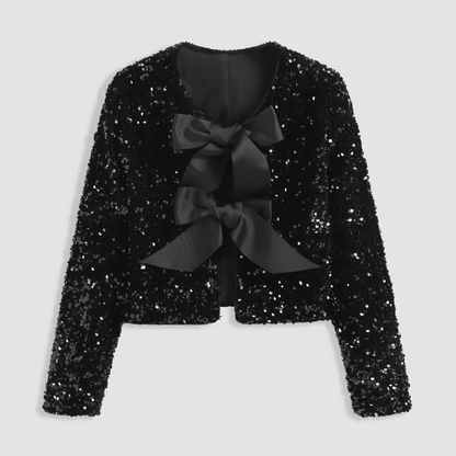 Elegant Sequin Bow Blazer