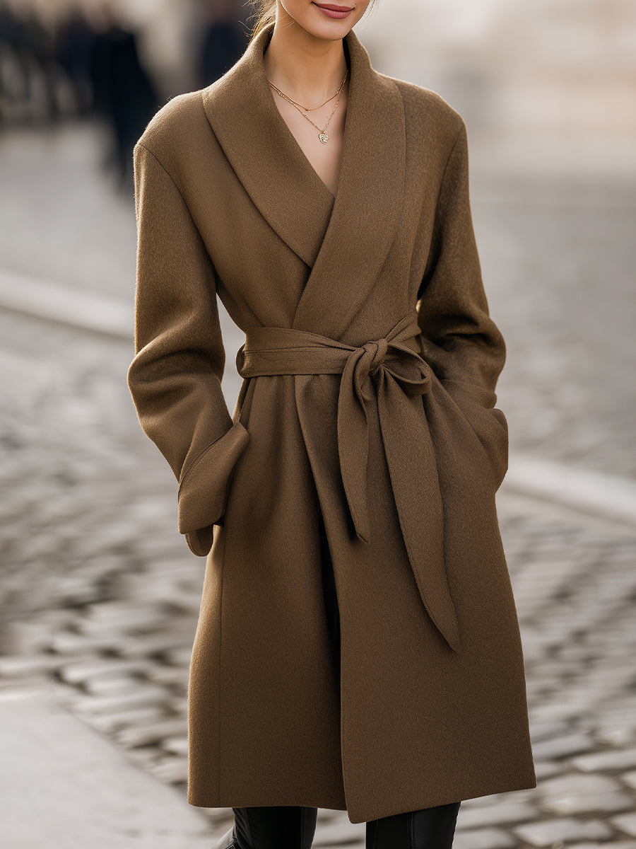 Women's Long Winter Coat with Belt, Elegant