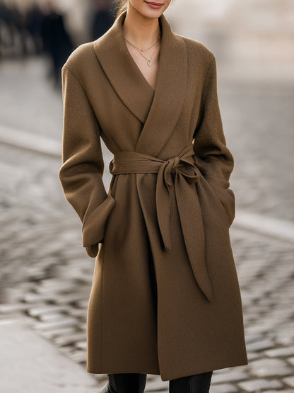 Women's Long Winter Coat with Belt, Elegant