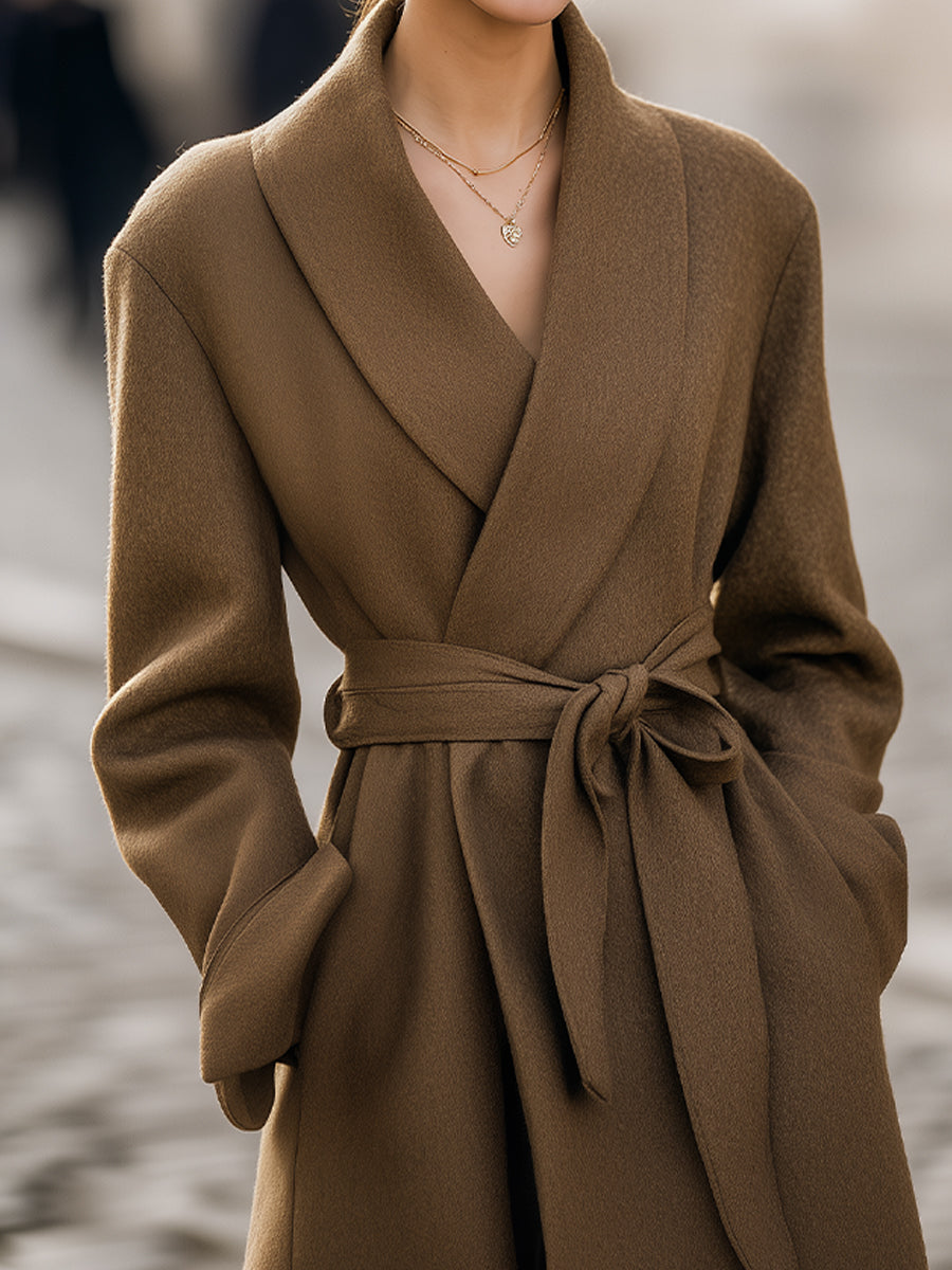 Damen Wintermantel Lang Gurtel Elegant - IdealeKleiden