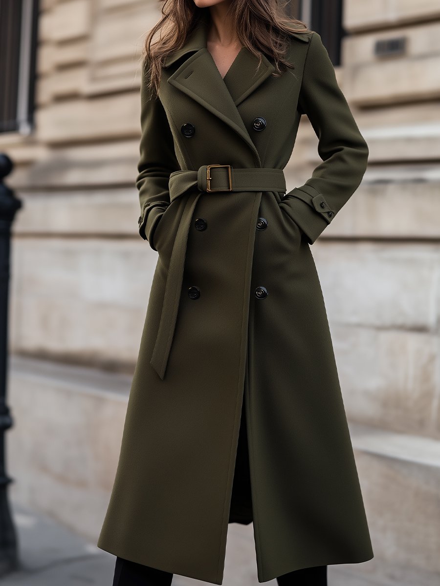 Women's Long Winter Coat: Double-Breasted Style