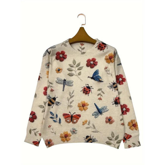 Blumenmuster Rollkragenpullover Damen - IdealeKleiden