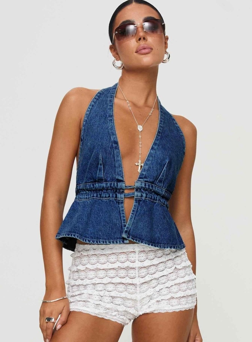 Women's V-Neck Crop Top with Waistband