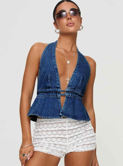Women's V-Neck Crop Top with Waistband