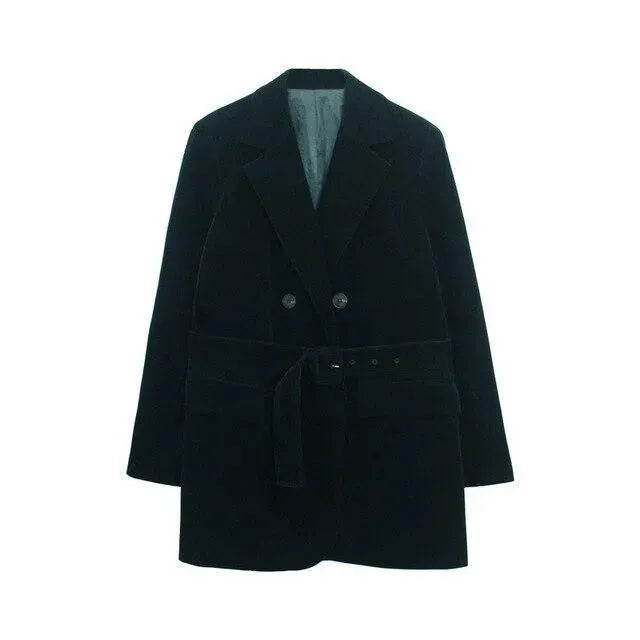 Elegant Women's Oversized Blazer with Velvet Belt