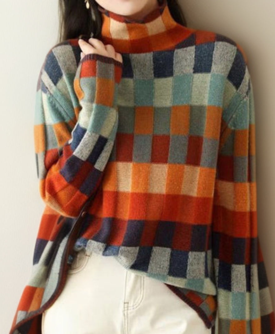 Elegant Checkered Women's Sweater Luxury Quality