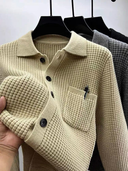 Stylisher Waffel-Cardigan Herren Modern - IdealeKleiden