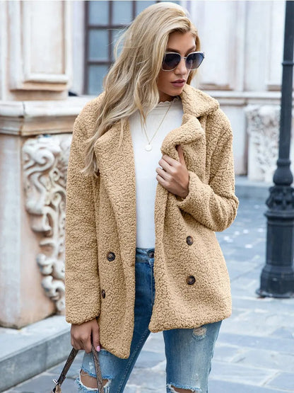 Teddy Coat Double-Breasted Lapel Collar Women