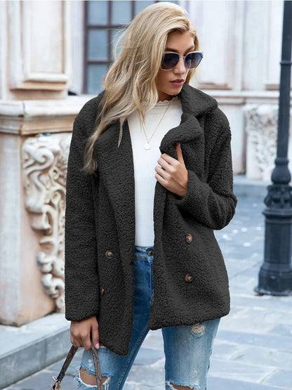 Teddy Coat Double-Breasted Lapel Collar Women
